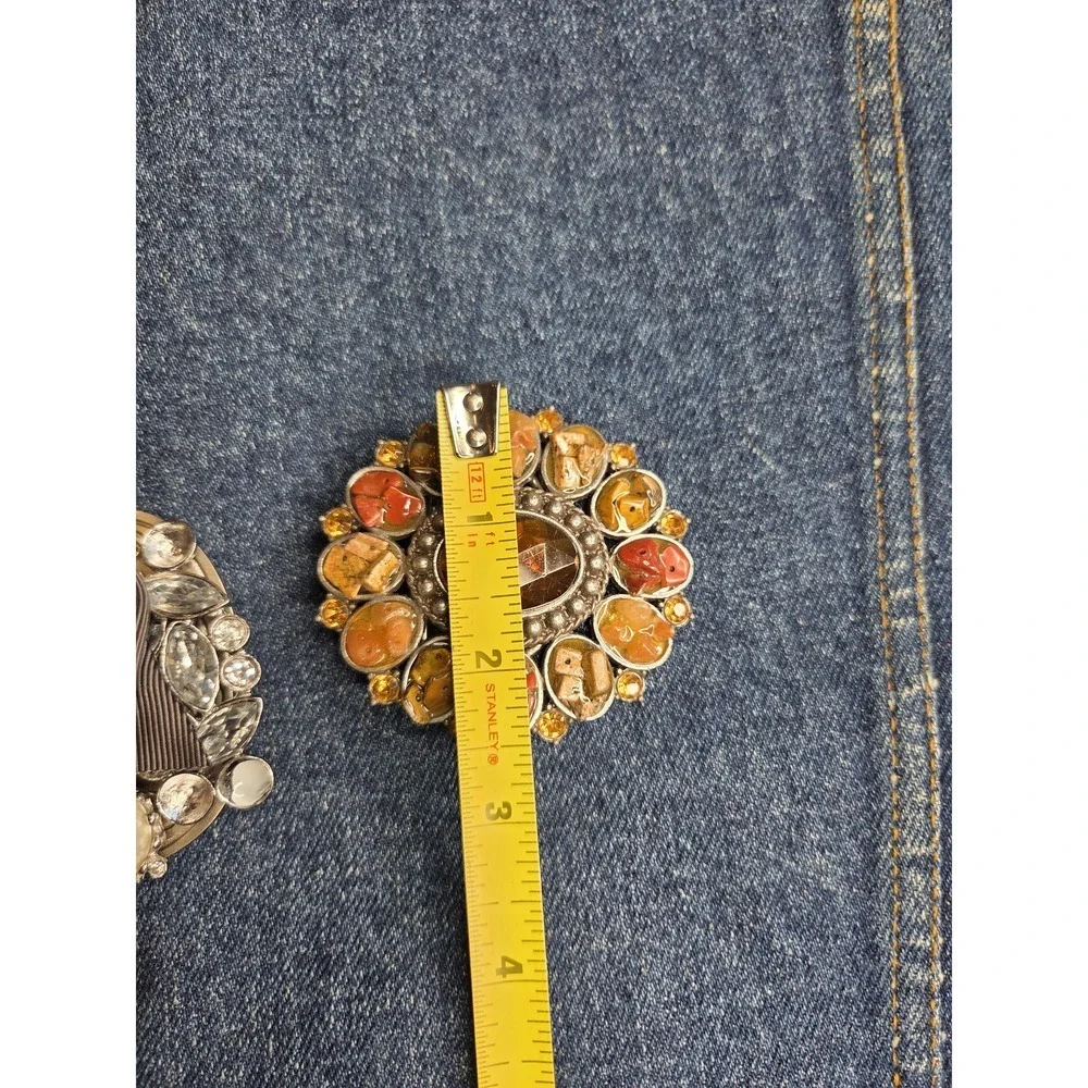 Women's Lot of 2 Boutique Crystal Belt Buckles - Silver Gold Designer